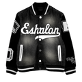 Black Eshalon Denim Leather Varsity Jacket (Pre-Order)